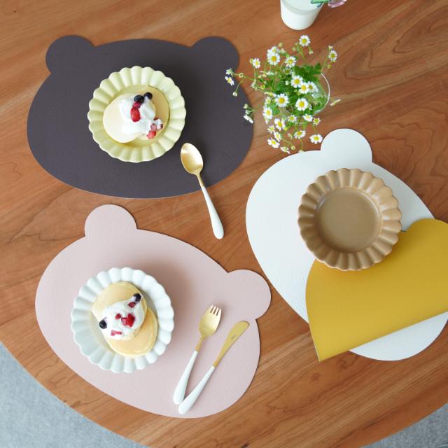 リバーシブル　ベア　ランチョンマット for kids　ピンク/グレー