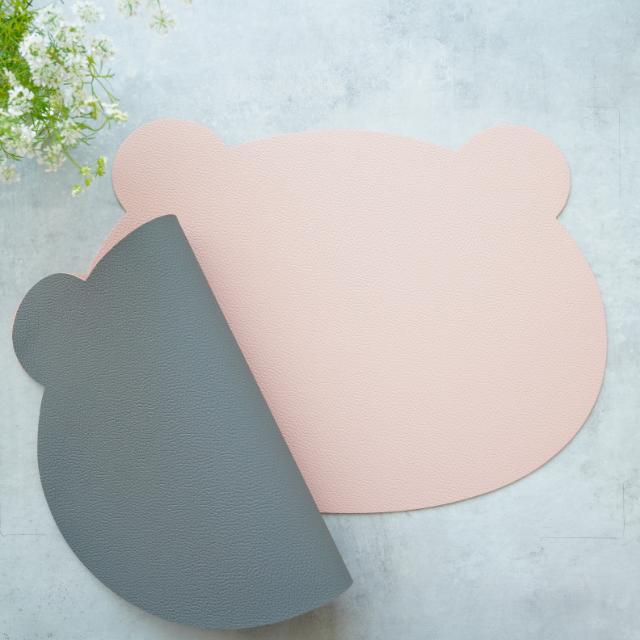 リバーシブル　ベア　ランチョンマット for kids　ピンク/グレー