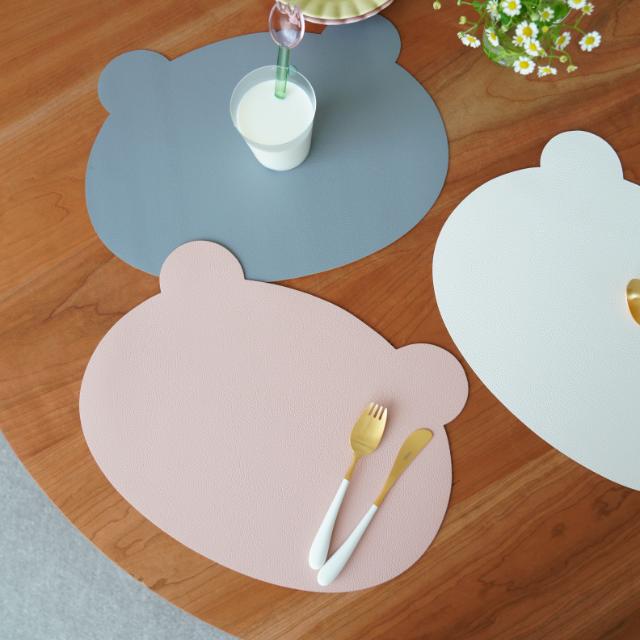 リバーシブル　ベア　ランチョンマット for kids　ピンク/グレー
