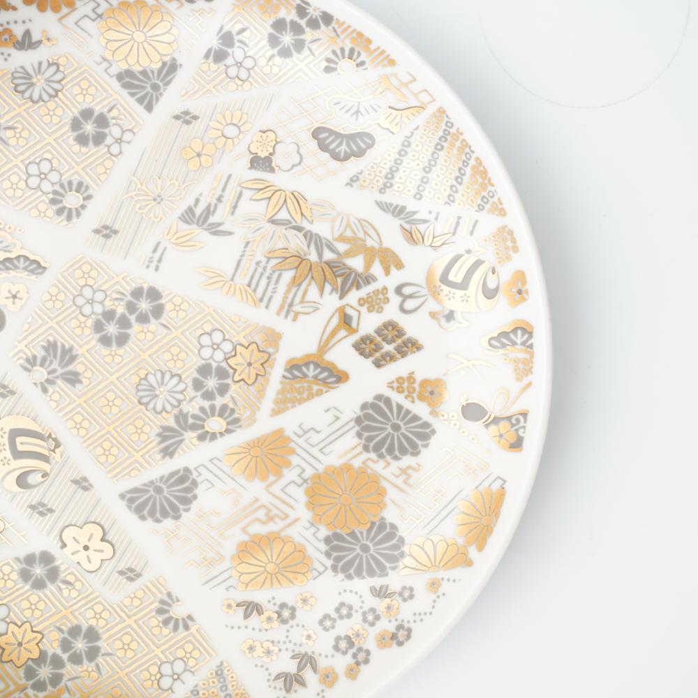 波佐見焼 金菊花菱 7号皿（化粧箱入り）FOURGRACEオリジナル
