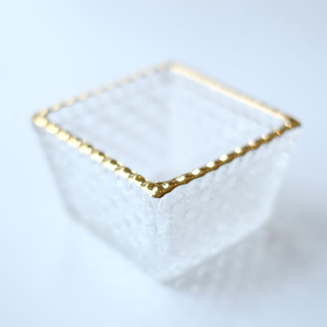 籠目 ガラス角小鉢 金付