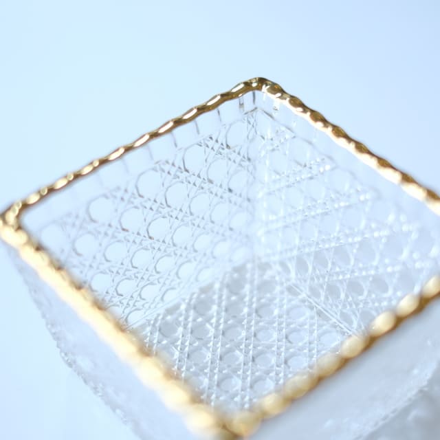 籠目 ガラス角小鉢 金付