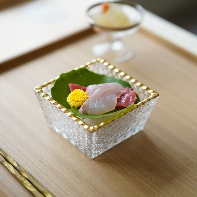 籠目 ガラス角小鉢 金付