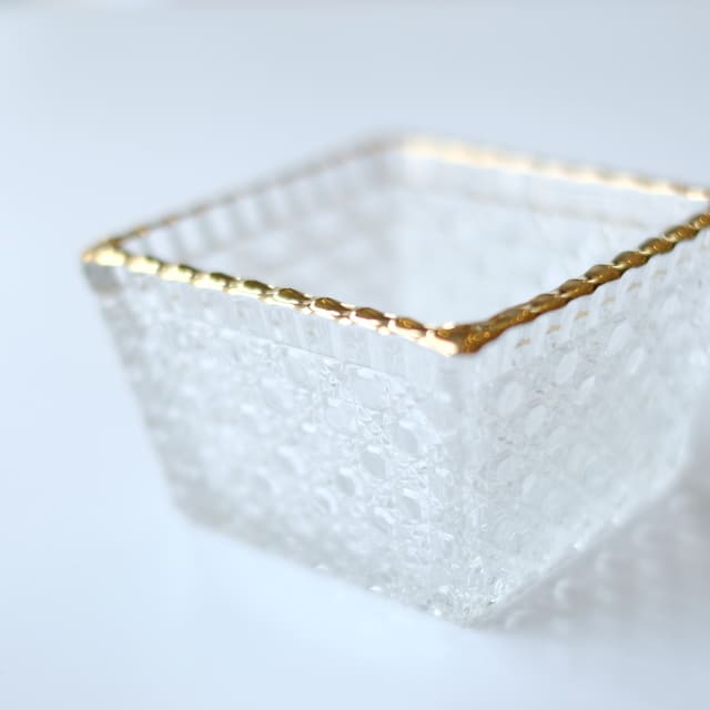 籠目 ガラス角小鉢 金付