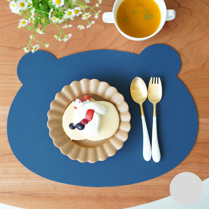 リバーシブル　ベア　ランチョンマット for kids　ネイビー/グレー