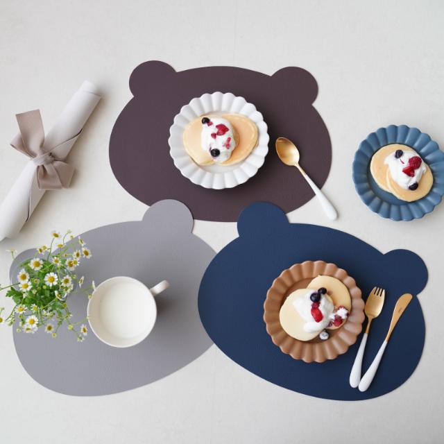 リバーシブル　ベア　ランチョンマット for kids　ネイビー/グレー