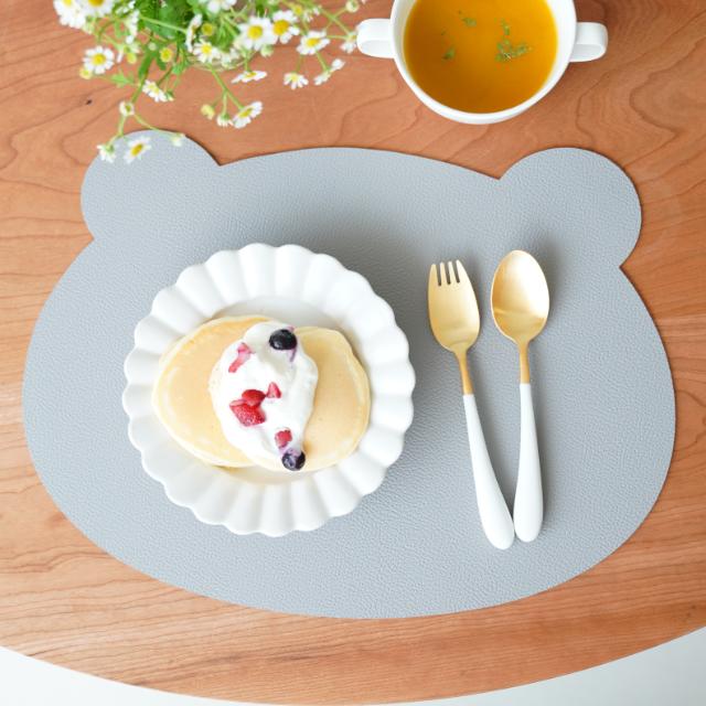 リバーシブル　ベア　ランチョンマット for kids　ネイビー/グレー