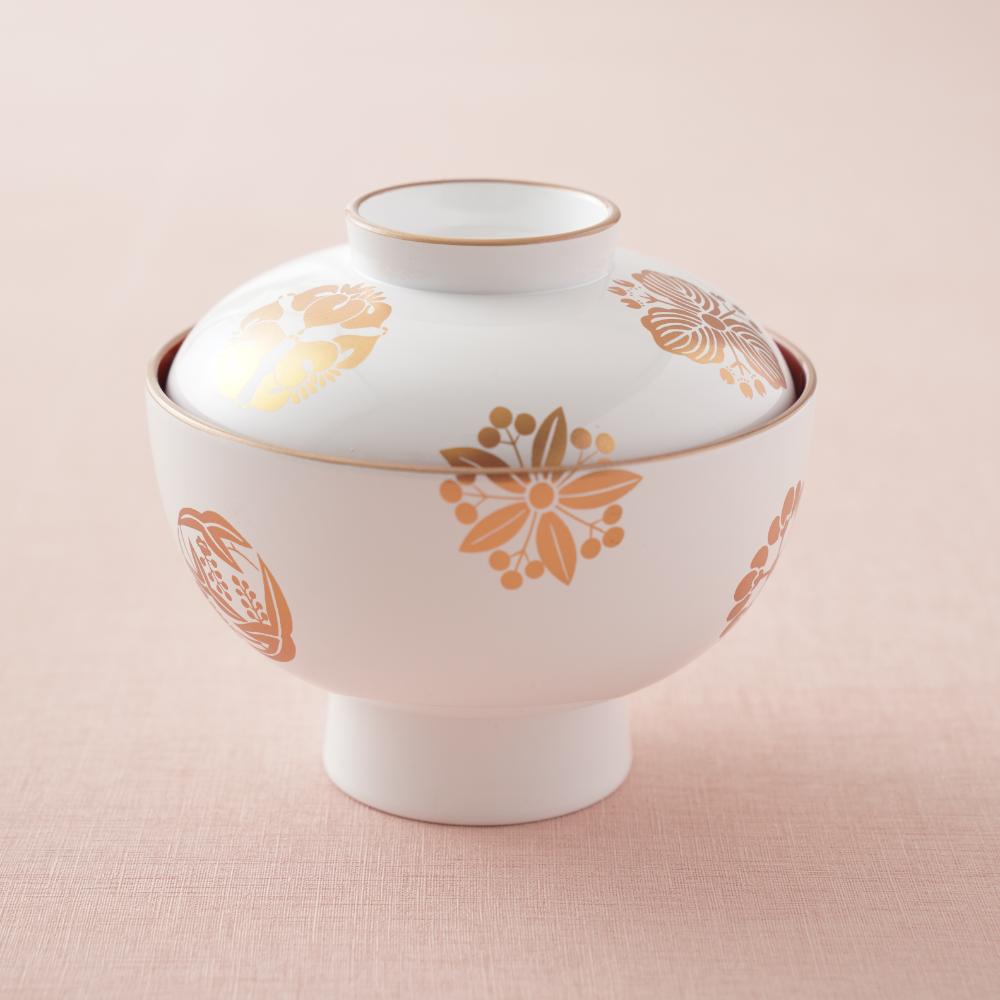 四季の花丸紋 雑煮椀 FOURGRACEオリジナル 白内朱 ｜ 四季折々の