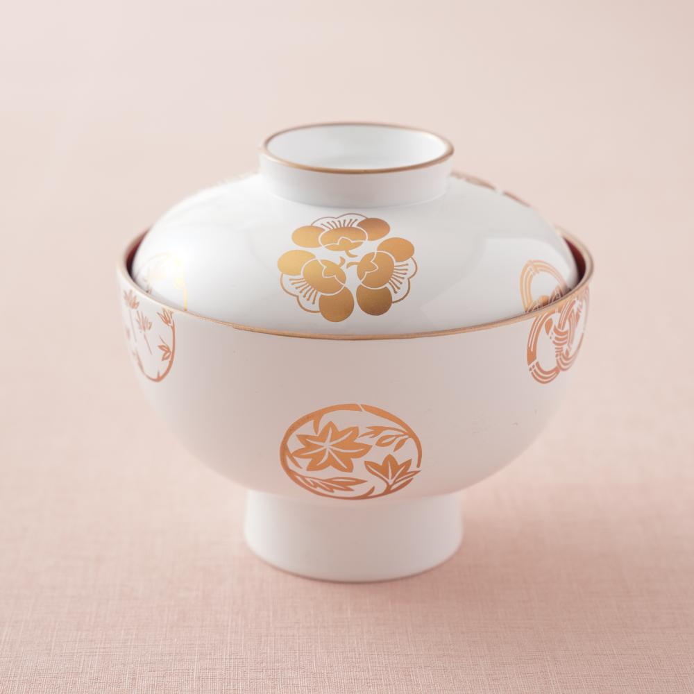 四季の花丸紋 雑煮椀 FOURGRACEオリジナル 白内朱 ｜ 四季折々の