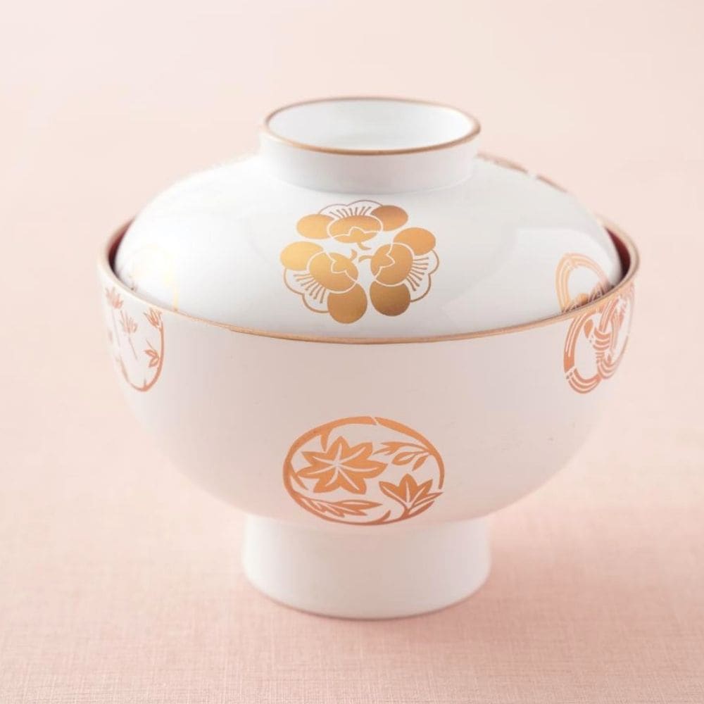 四季の花丸紋 雑煮椀 FOURGRACEオリジナル 白内朱 ｜ 四季折々の