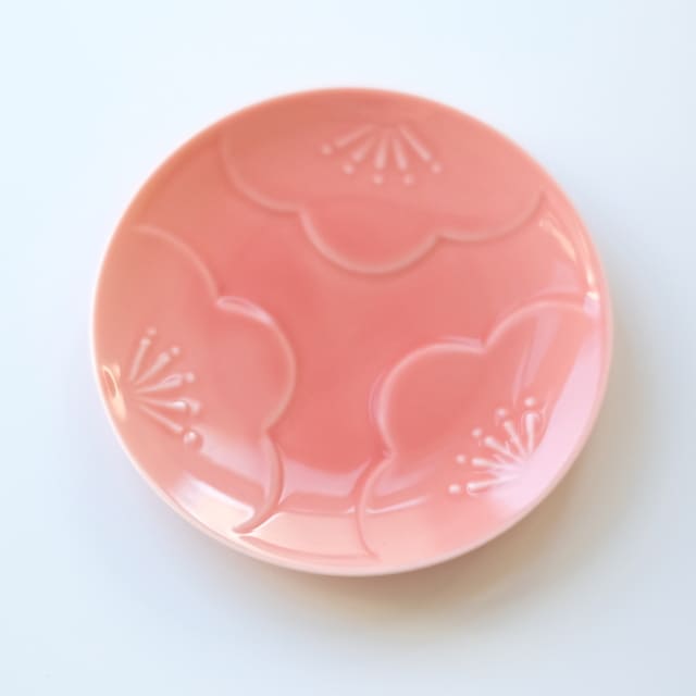 engi紋 12小皿 梅　レリーフ 赤