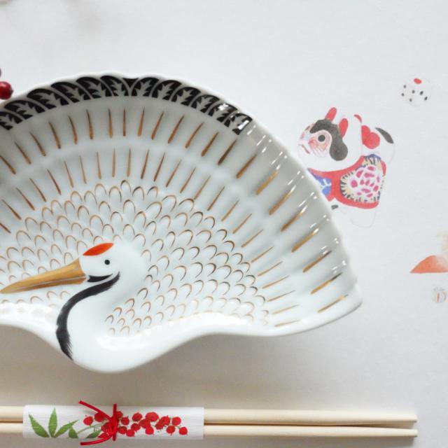 有田焼　錦鶴絵鶴型銘々皿