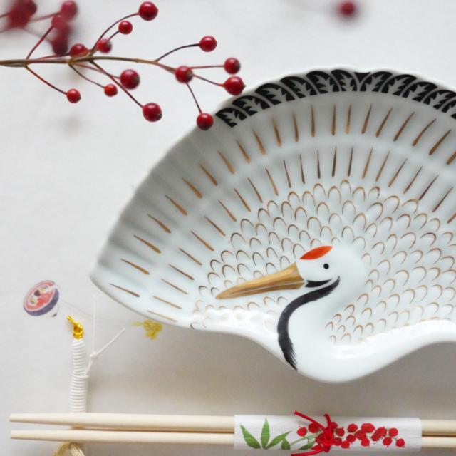 有田焼　錦鶴絵鶴型銘々皿