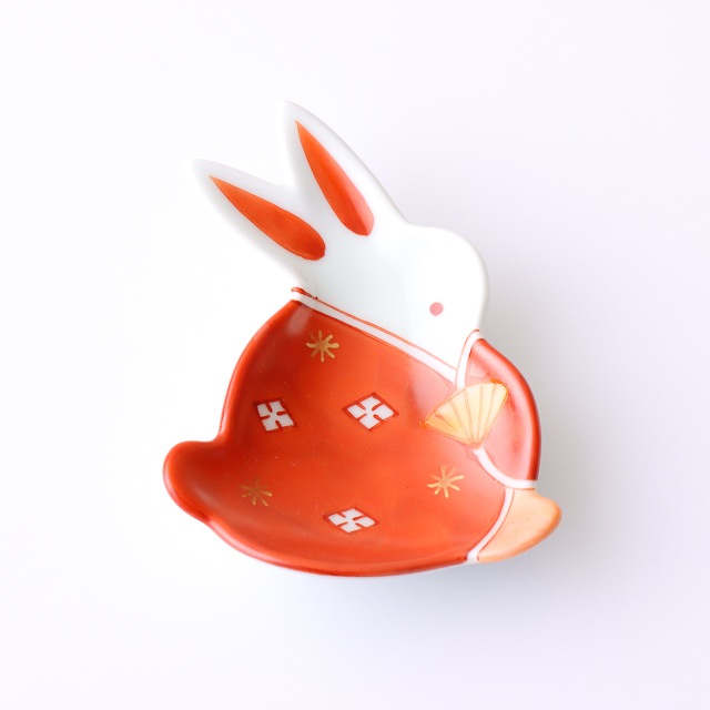 有田焼　菱地紋女雛　うさぎ豆小皿