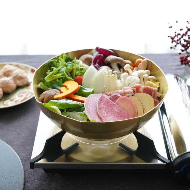 燕三条　真鍮　八角槌目鍋　