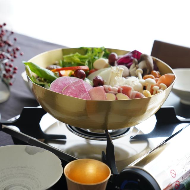 燕三条　真鍮　八角槌目鍋　