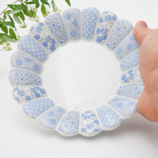 花離宮ブルー丸皿 19cm（化粧箱入）