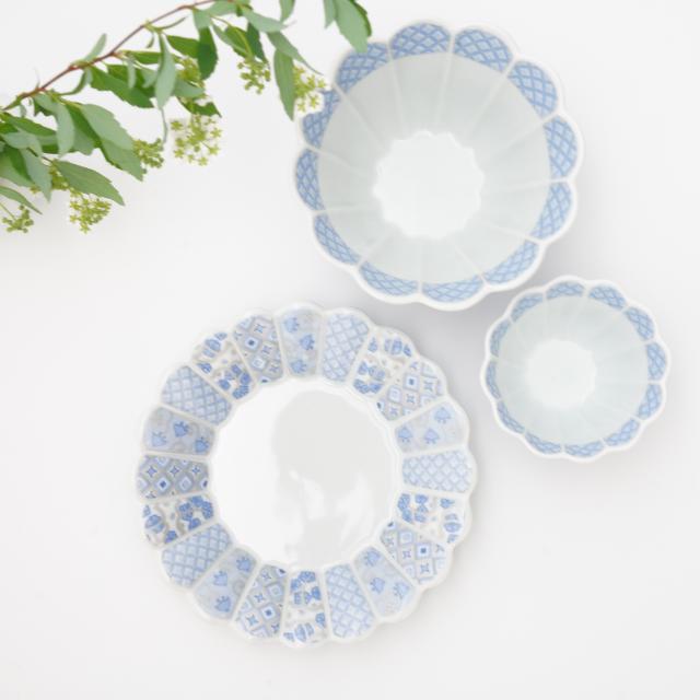 花離宮ブルー丸皿 19cm（化粧箱入）