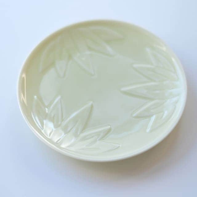 紋 12小皿 竹　レリーフ 黄緑