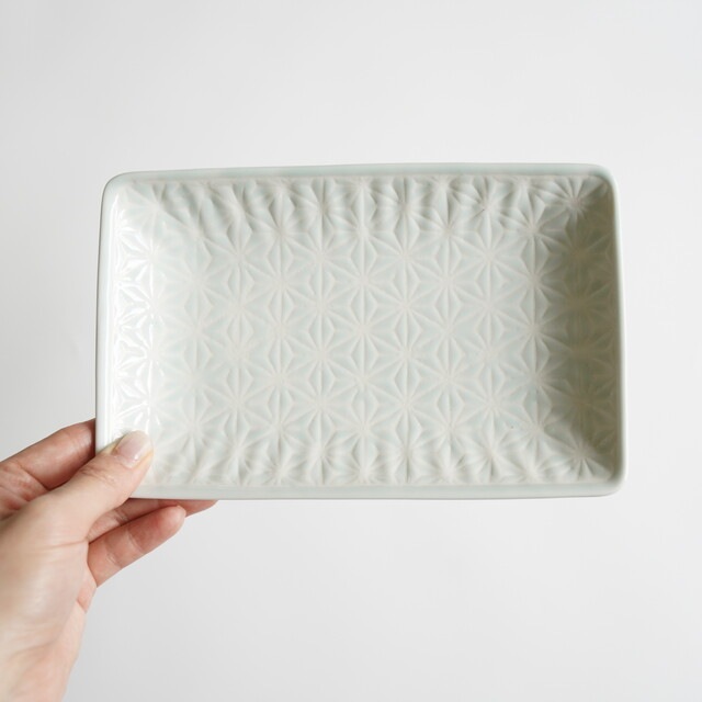 波佐見焼　麻の葉（ブルー）スクエアプレートM