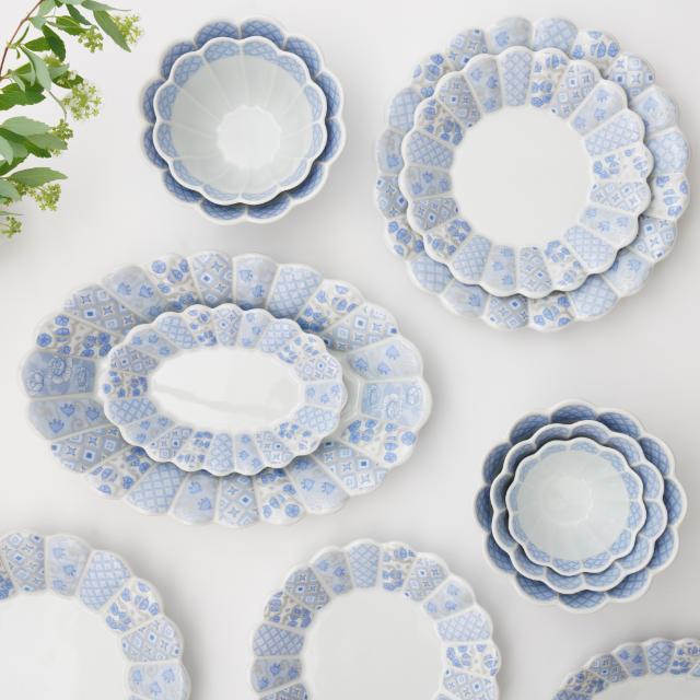 花離宮ブルー楕円皿小（化粧箱入）