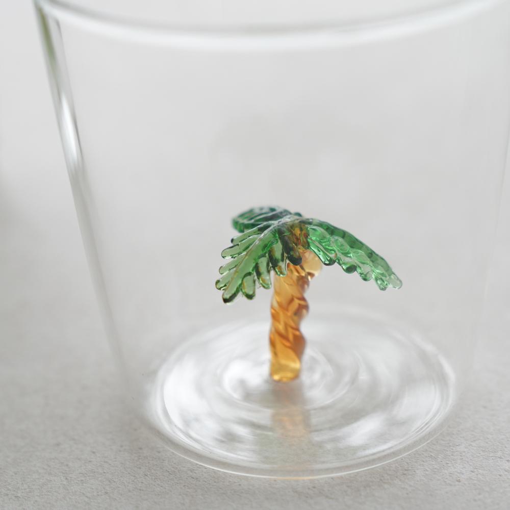 モチーフガラスカップ　ヤシの木