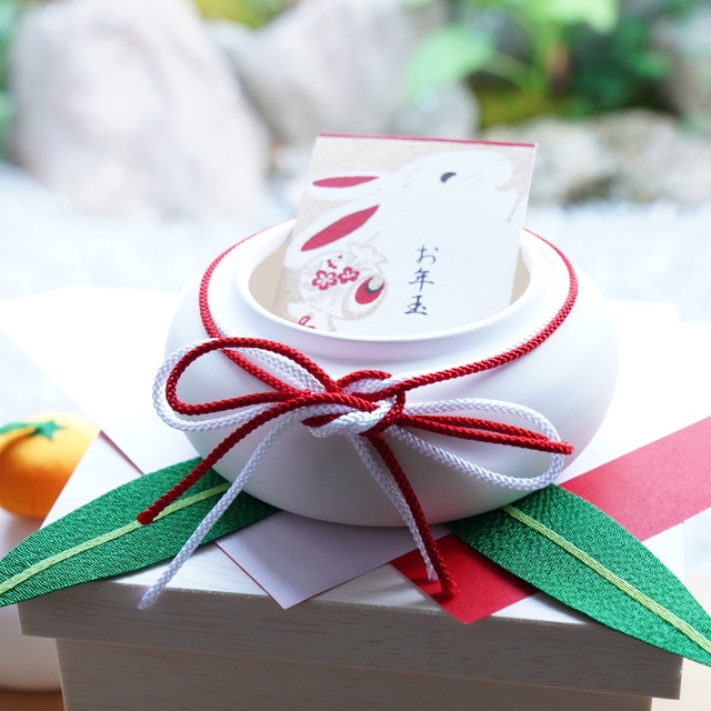 京ちりめん橙付き　とうきの鏡餅飾り 大（木箱タイプ）日本製