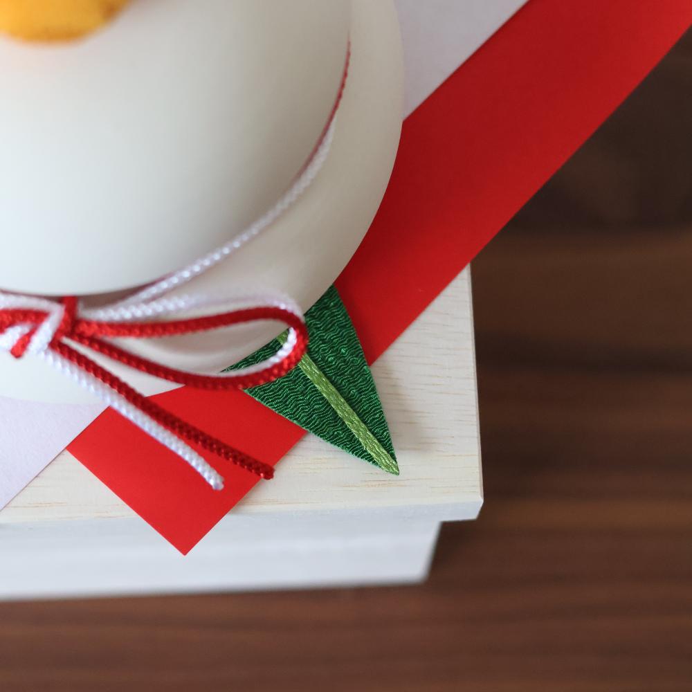 京ちりめん橙付き　とうきの鏡餅飾り 大（木箱タイプ）日本製