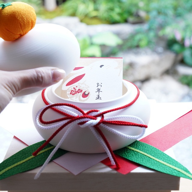 京ちりめん橙付き　とうきの鏡餅飾り 大（木箱タイプ）日本製