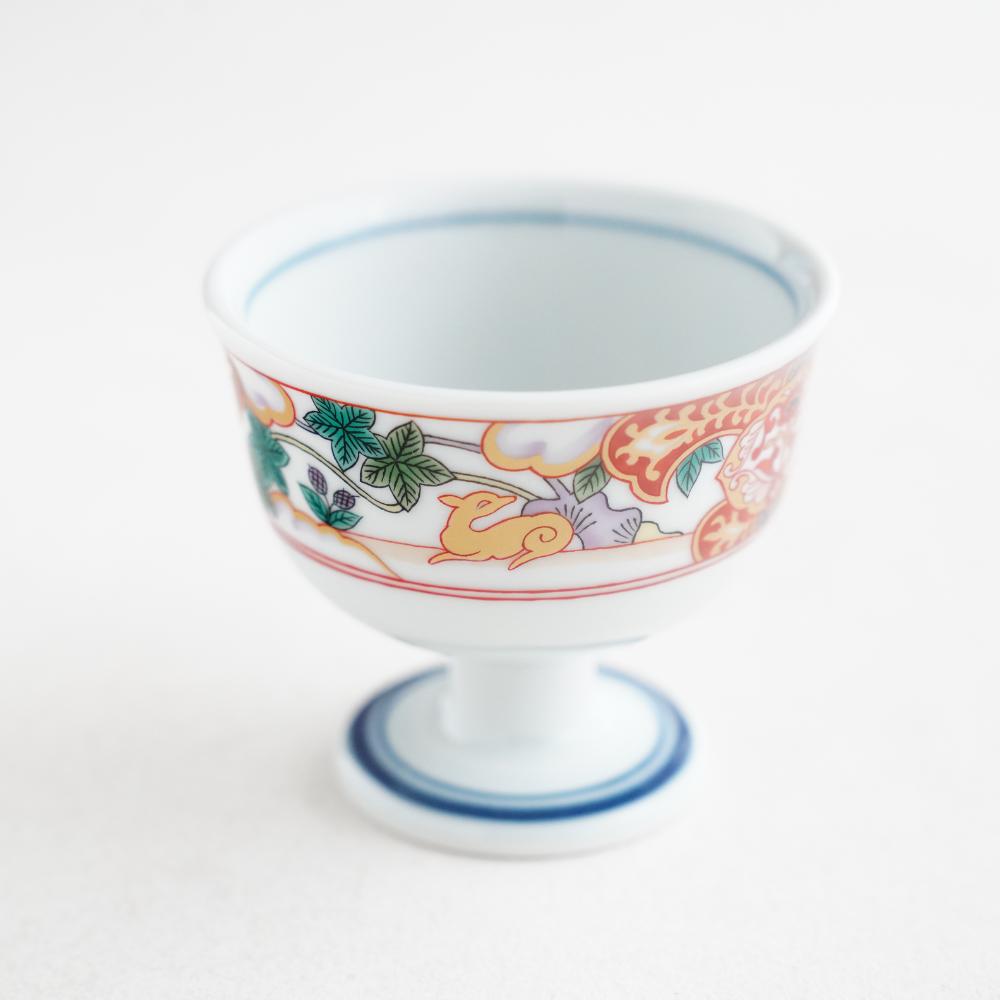 鹿絵吉祥赤 高台盃 珍味