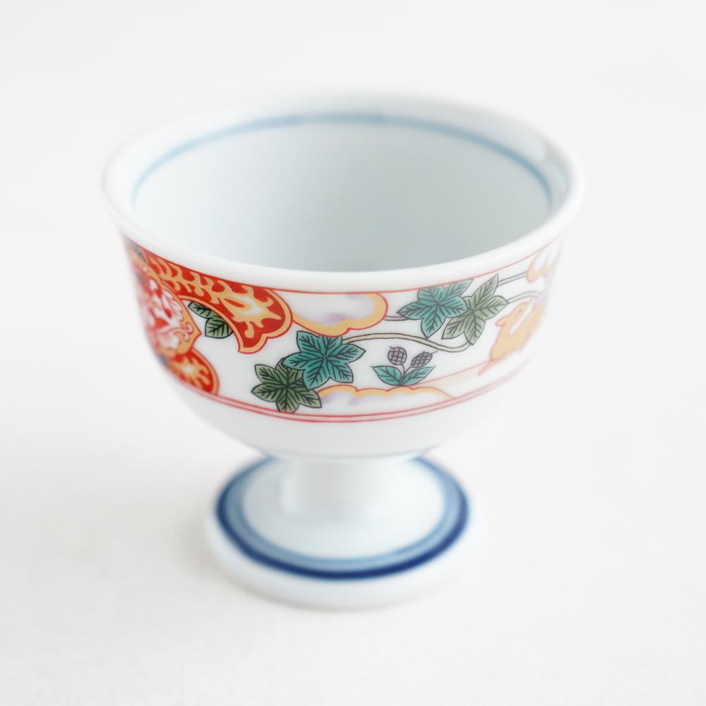 鹿絵吉祥赤 高台盃 珍味