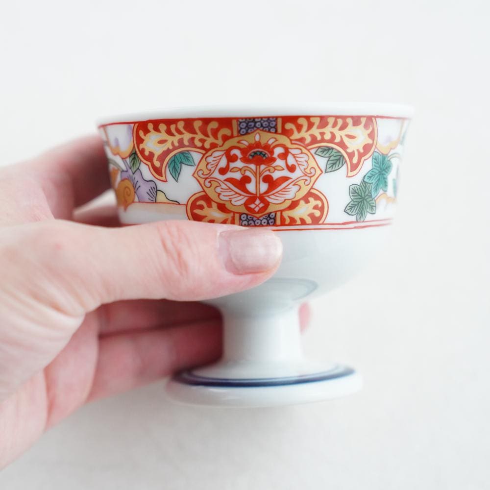 鹿絵吉祥赤 高台盃 珍味