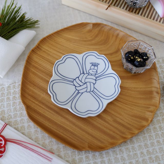 結び桜　（青）　桜型　小皿　4寸皿