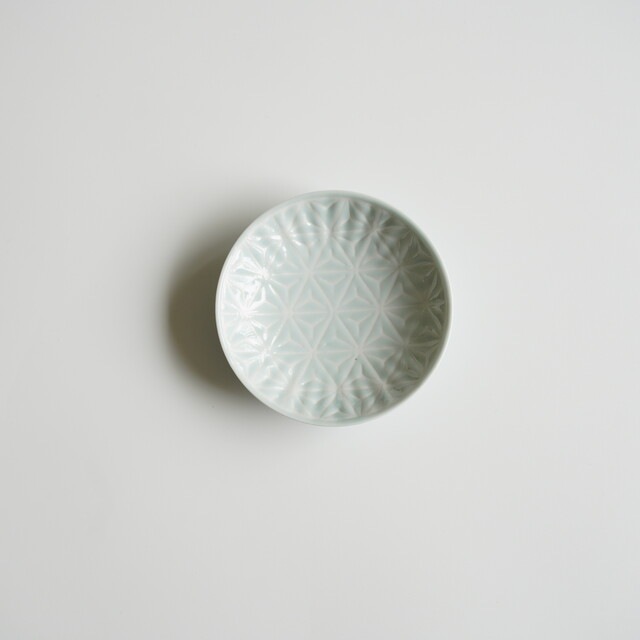 波佐見焼　麻の葉（ブルー）丸プレートS　５枚セット