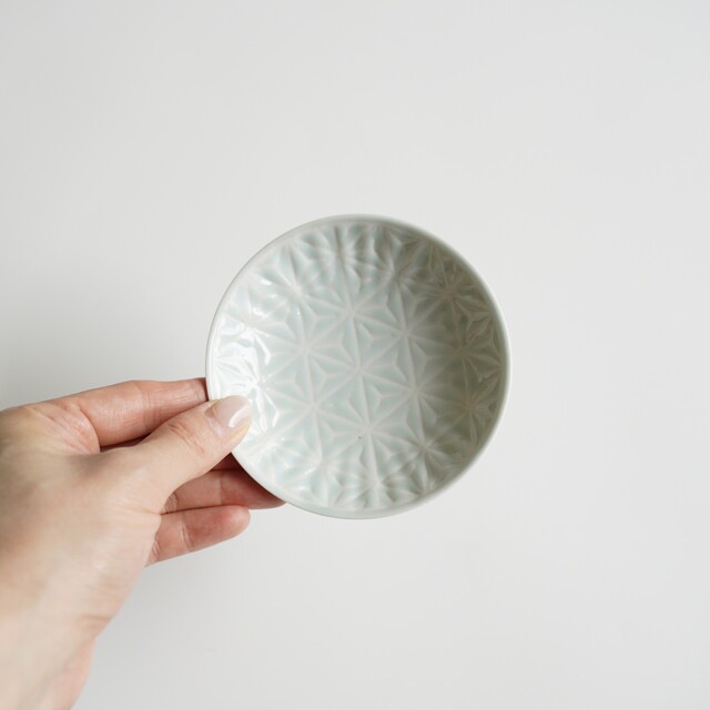 波佐見焼　麻の葉（ブルー）丸プレートS　５枚セット