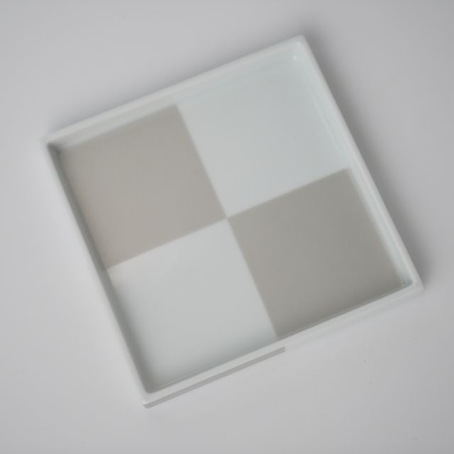 波佐見焼　市松　（銀）　角取り皿