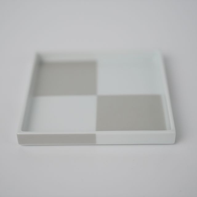 波佐見焼　市松　（銀）　角取り皿