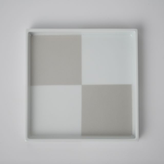 波佐見焼　市松　（銀）　角取り皿