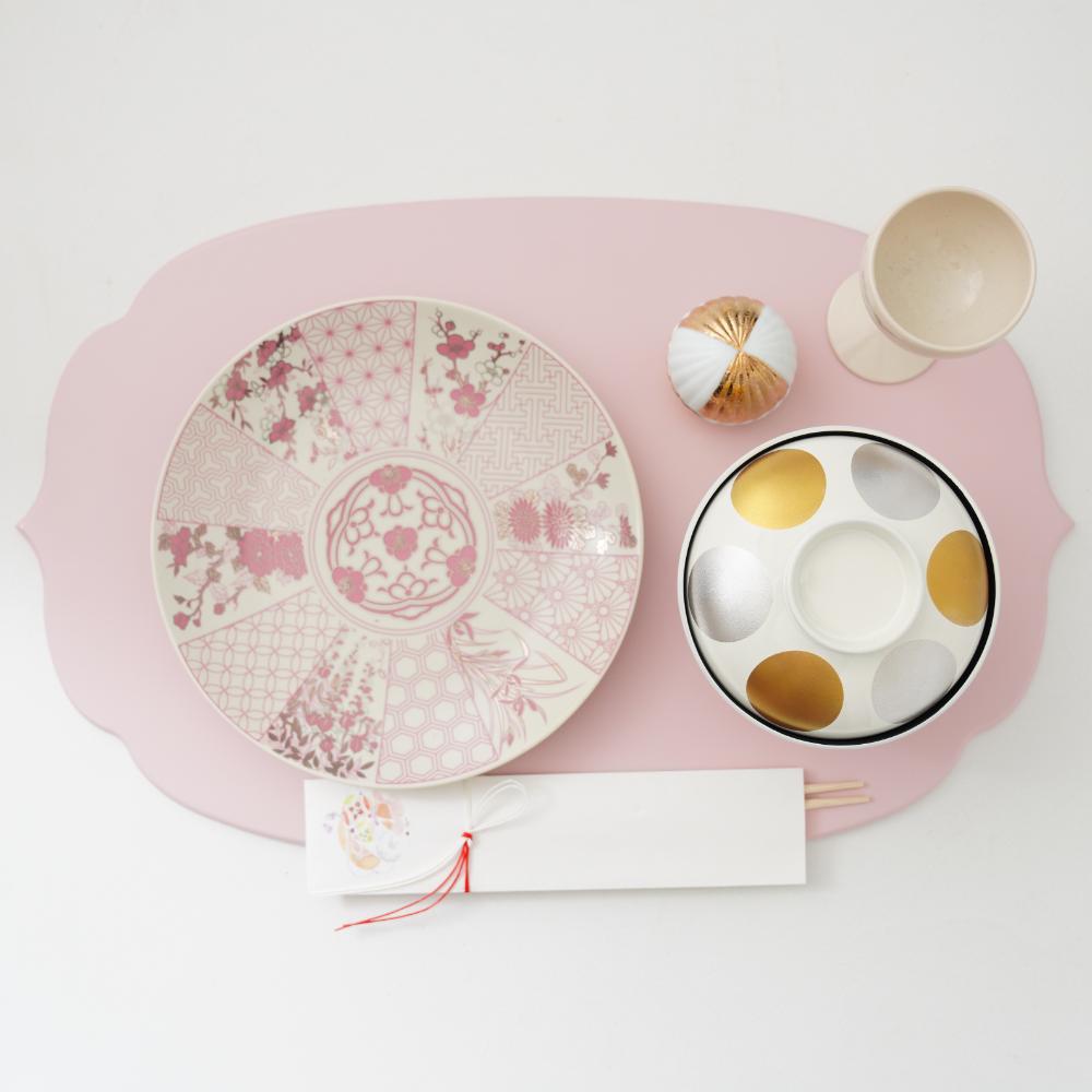 アウトレット】越前漆器 稜花木製折敷 ピンク 48cm×30cm｜ 四季折々の