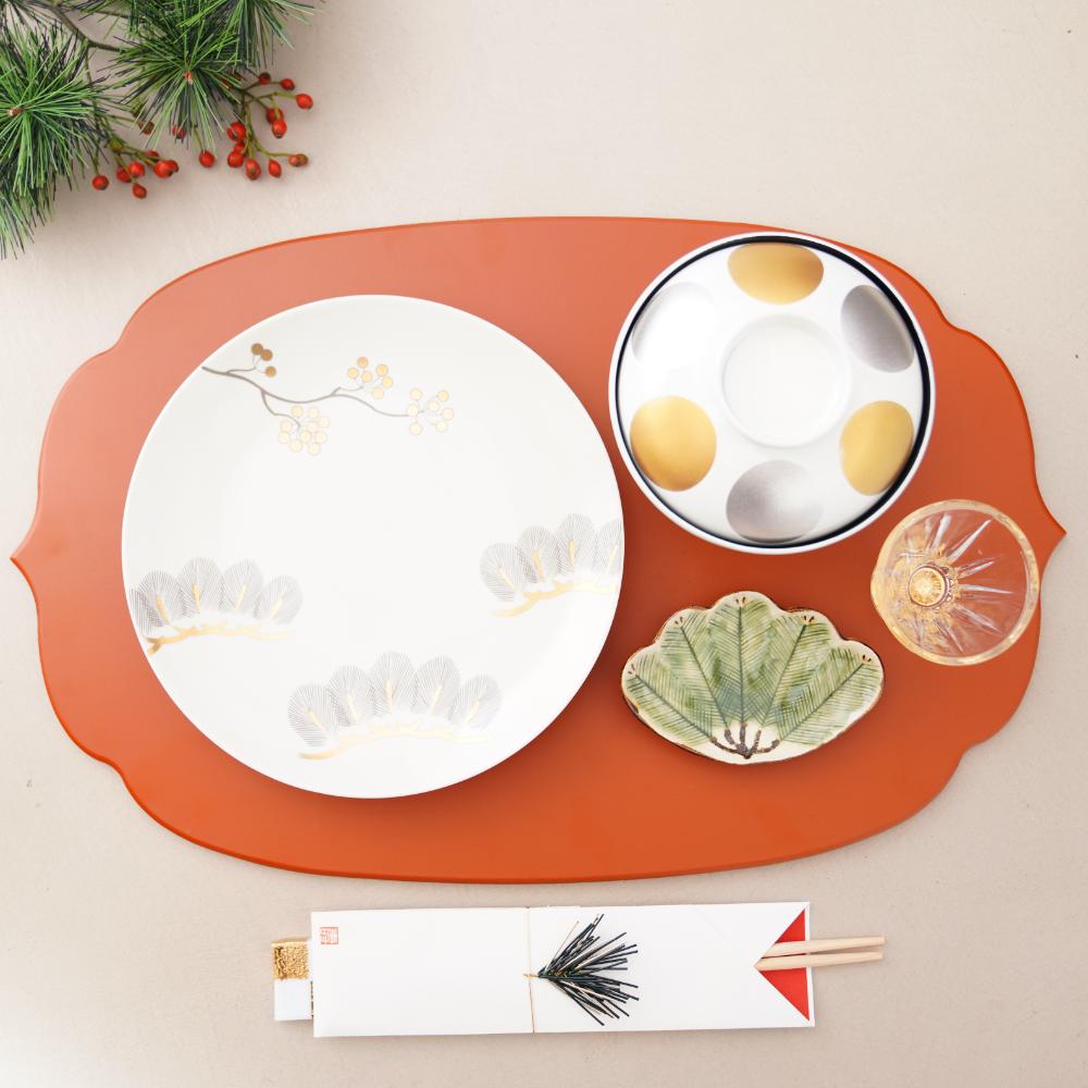 【アウトレット】越前漆器 稜花木製折敷 柿朱 48cm×30cm