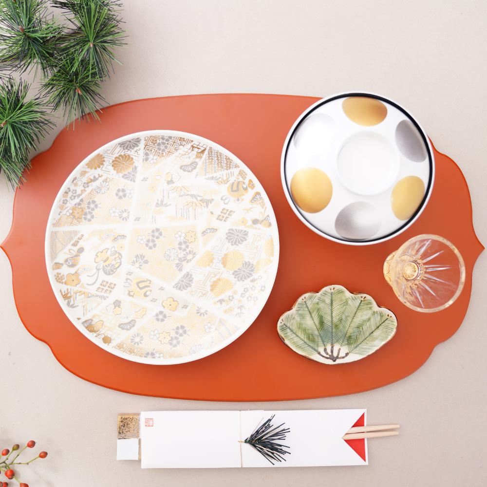 【アウトレット】越前漆器 稜花木製折敷 柿朱 48cm×30cm