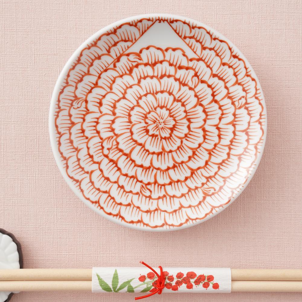 有田焼 赤絵花弁富士図 丸皿 手塩皿｜ 四季折々のおしゃれな和食器通販