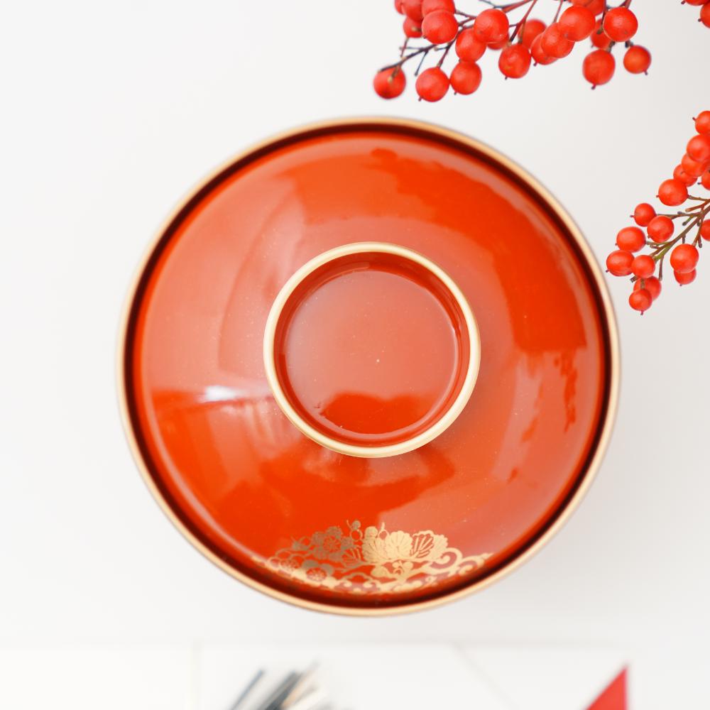 松竹梅花の丸　雑煮椀　FOURGRACEオリジナル　黒内朱