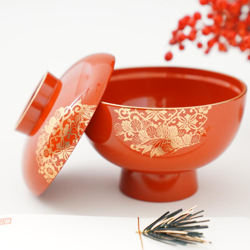 松竹梅花の丸　雑煮椀　FOURGRACEオリジナル　柿朱