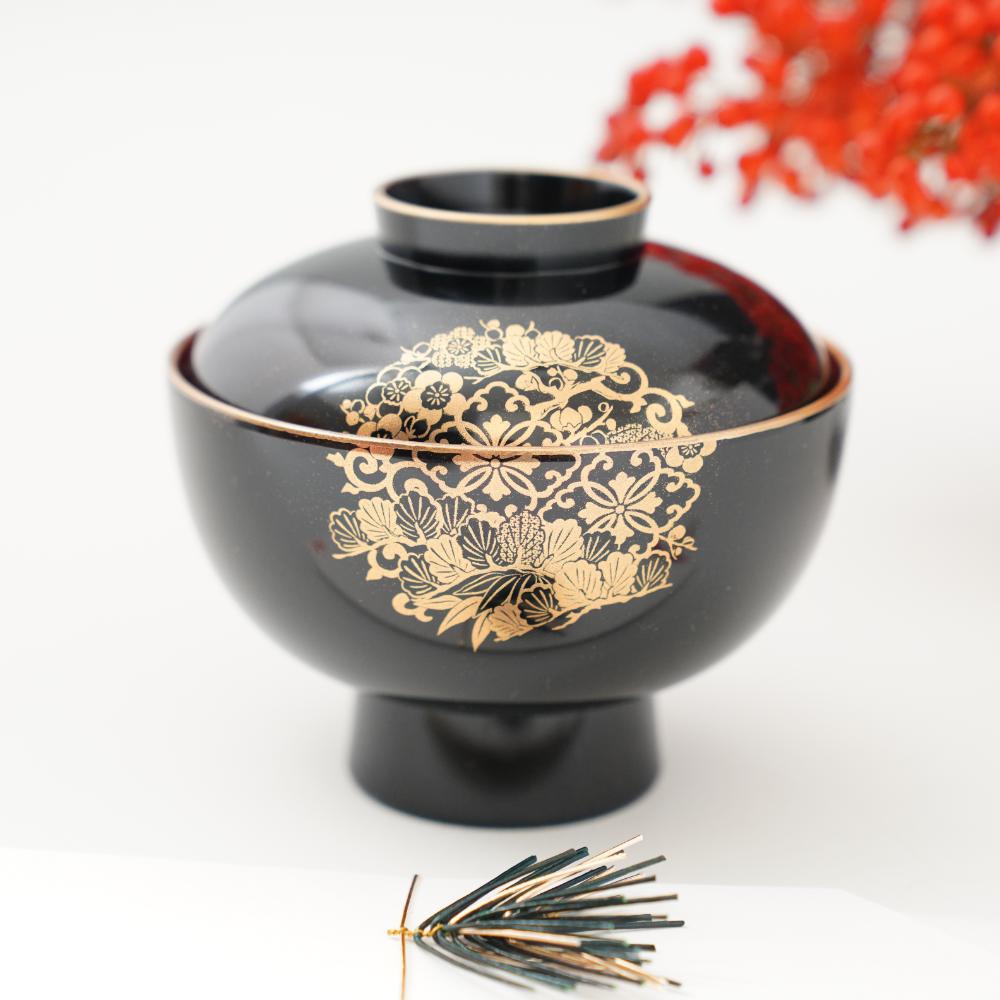 松竹梅花の丸　雑煮椀　FOURGRACEオリジナル　柿朱