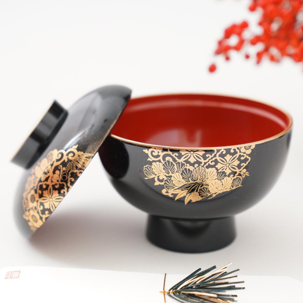 松竹梅花の丸　雑煮椀　FOURGRACEオリジナル　柿朱