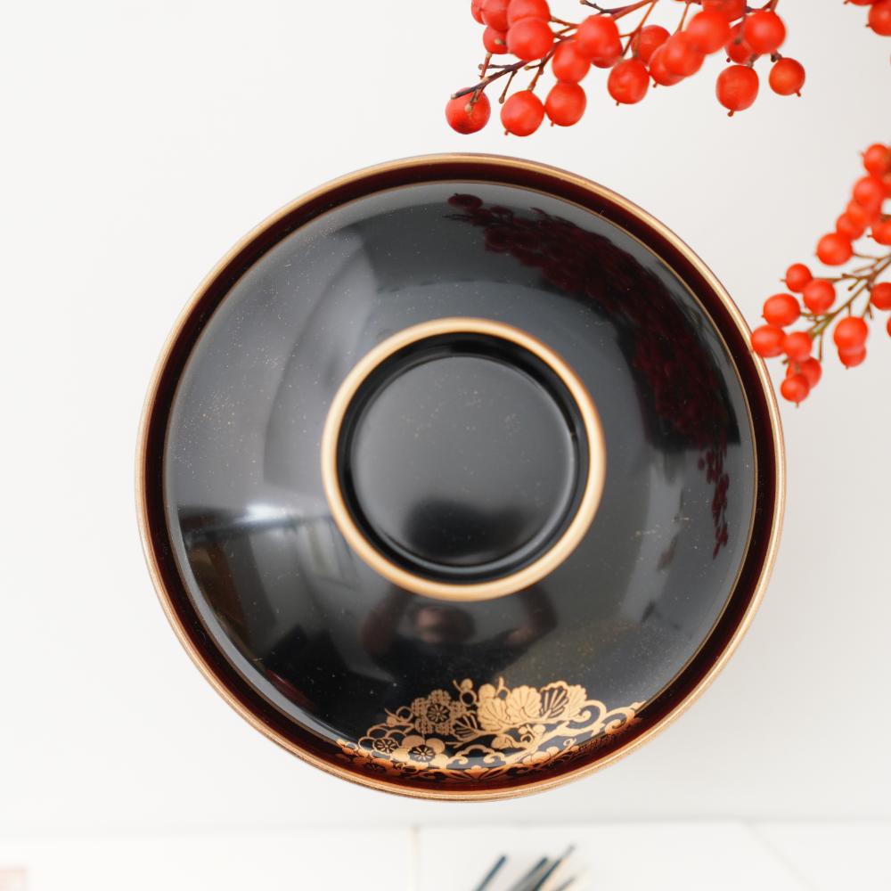 松竹梅花の丸　雑煮椀　FOURGRACEオリジナル　柿朱