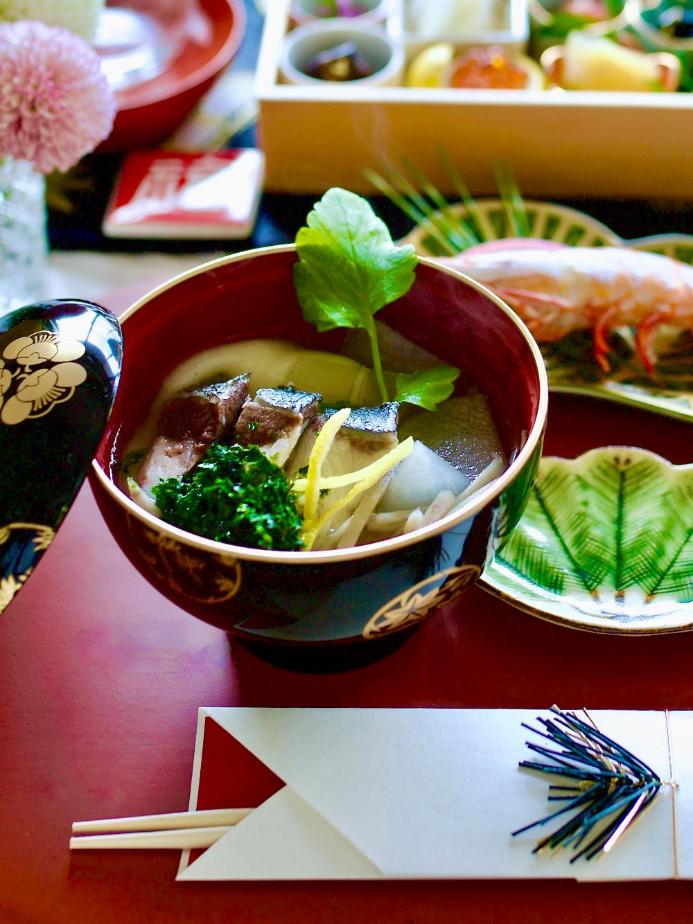 四季の花丸紋 雑煮椀 FOURGRACEオリジナル 黒