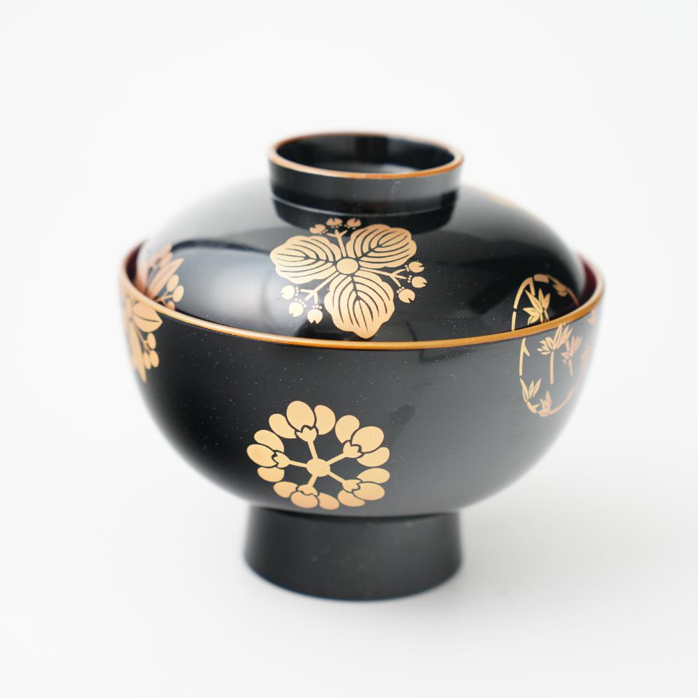 四季の花丸紋 雑煮椀 FOURGRACEオリジナル 黒