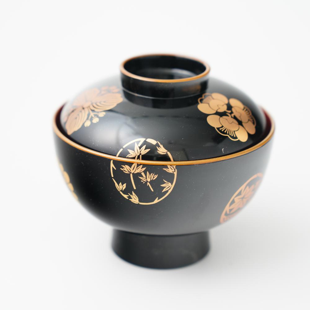 四季の花丸紋 雑煮椀 FOURGRACEオリジナル 黒